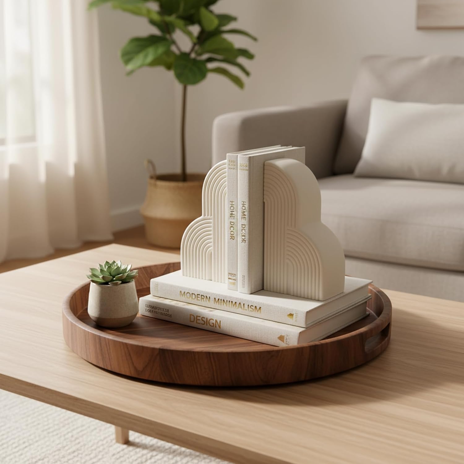 6.6‘’ Decorative Resin Book Ends for Shelves - Modern Bookends for Heavy Books - Minimalist Book Stopper for Aesthetic Home Office Bookshelf Decor - Stylish Gifts for Book Lovers (White)