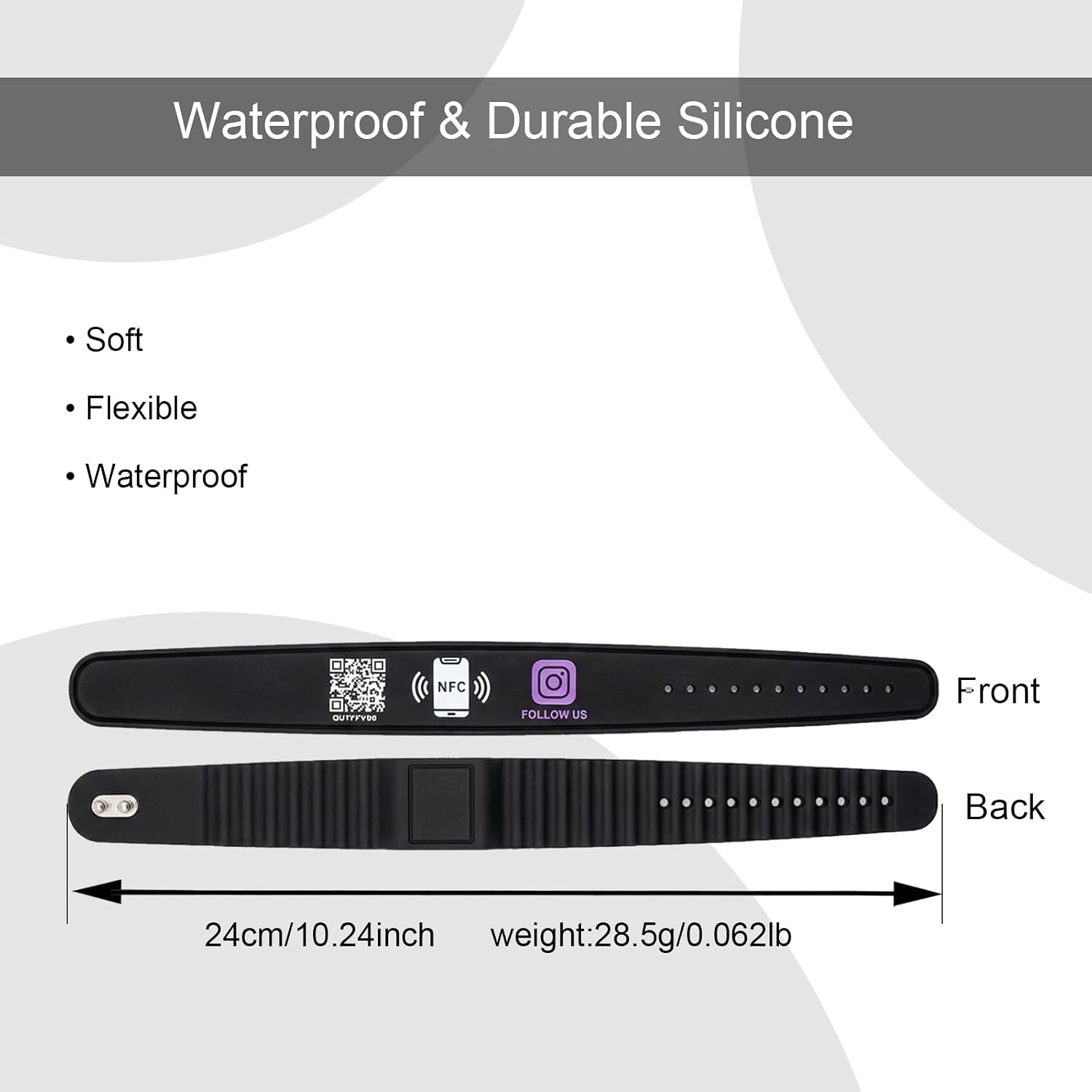 Smart NFC Social Media Wristband – Silicone QR Bracelet for Facebook, Instagram & Google Reviews | Waterproof | Lifetime Link Update | Analytics Dashboard (NFC-WB-INS-BLK-V1)