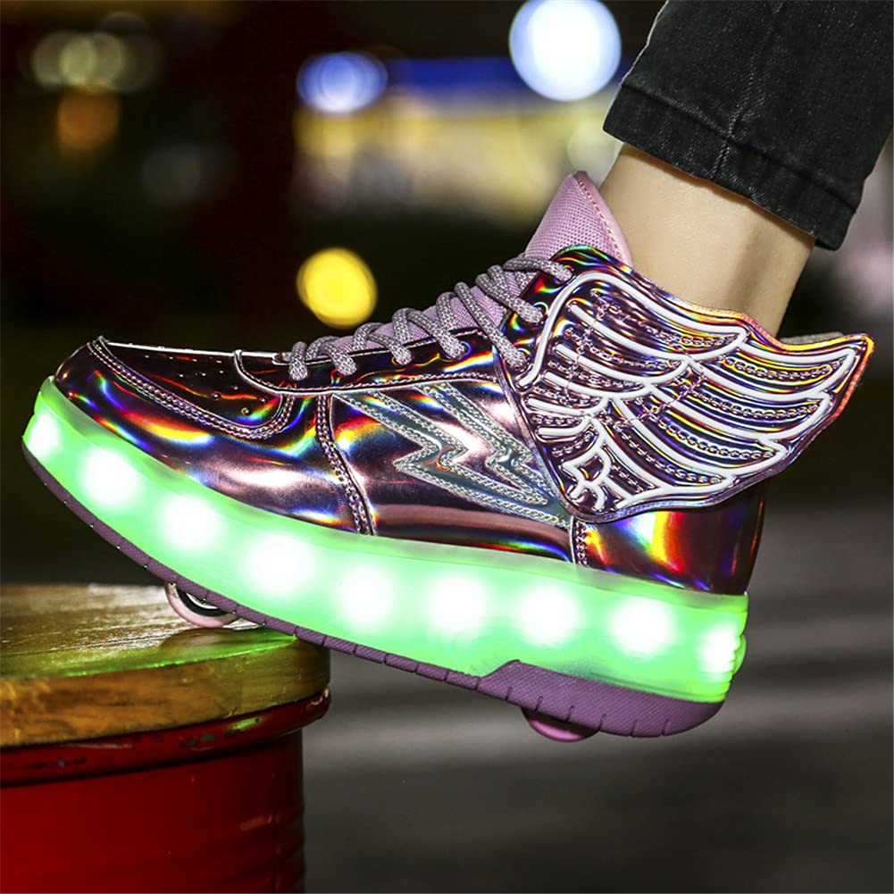 Unisex Kinder LED Licht USB Gebührenpflichtig Skateboardschuhe mit Rollen Drucktaste Einstellbare Inline Skates Outdoor Sport Fitnessschuhe Gymnastik Running Sneaker für Jungen Mädchen
