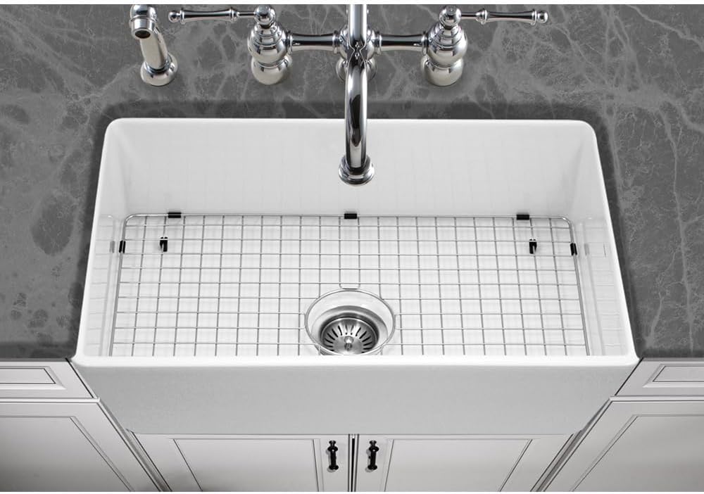 Houzer PTG-4300 WH-C Platus 33 Inch Fireclay Series Farmhouse Sink, Undermount Apron Front Farm Sink with Single Bowl, Non Porous Surface Impervious to Cracks and Chips, White