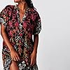 Women’s Boho Mini Dress Y2k Floral Deep V-Neck Puff Sleeve Short Dresses Summer Causal Flowy Beach Sundress (Black,S) #2