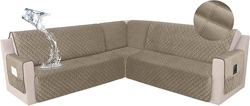 Miniatura 14 de HDCAXKJ Funda impermeable para sofá modular esquinero, de terciopelo en forma de L, para mascotas y perros, suave, resistente, en forma de U, juego