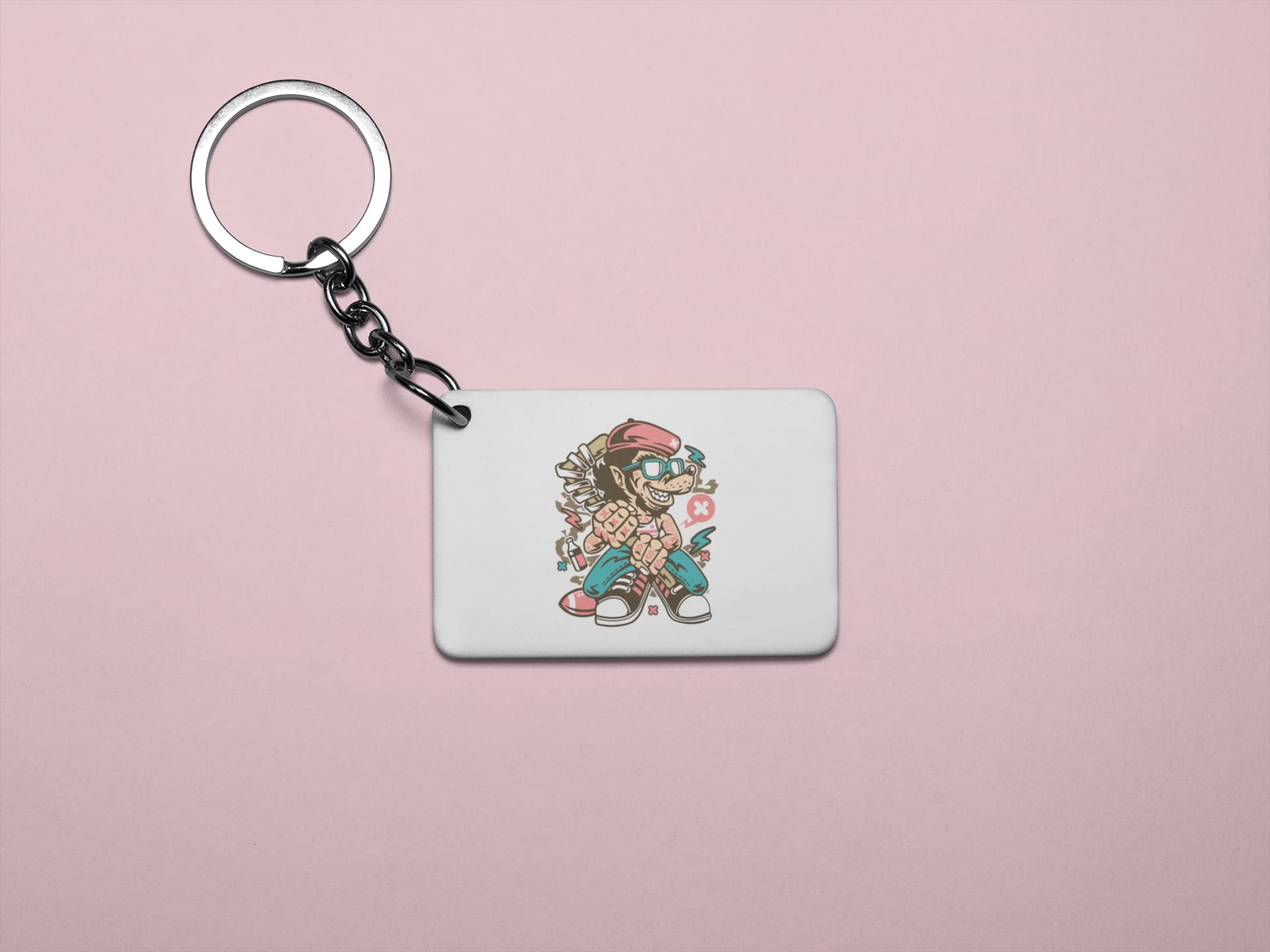 Wolf with hockey stick - Printed acrylic animated Keychain (Pack Of 2)-image-2