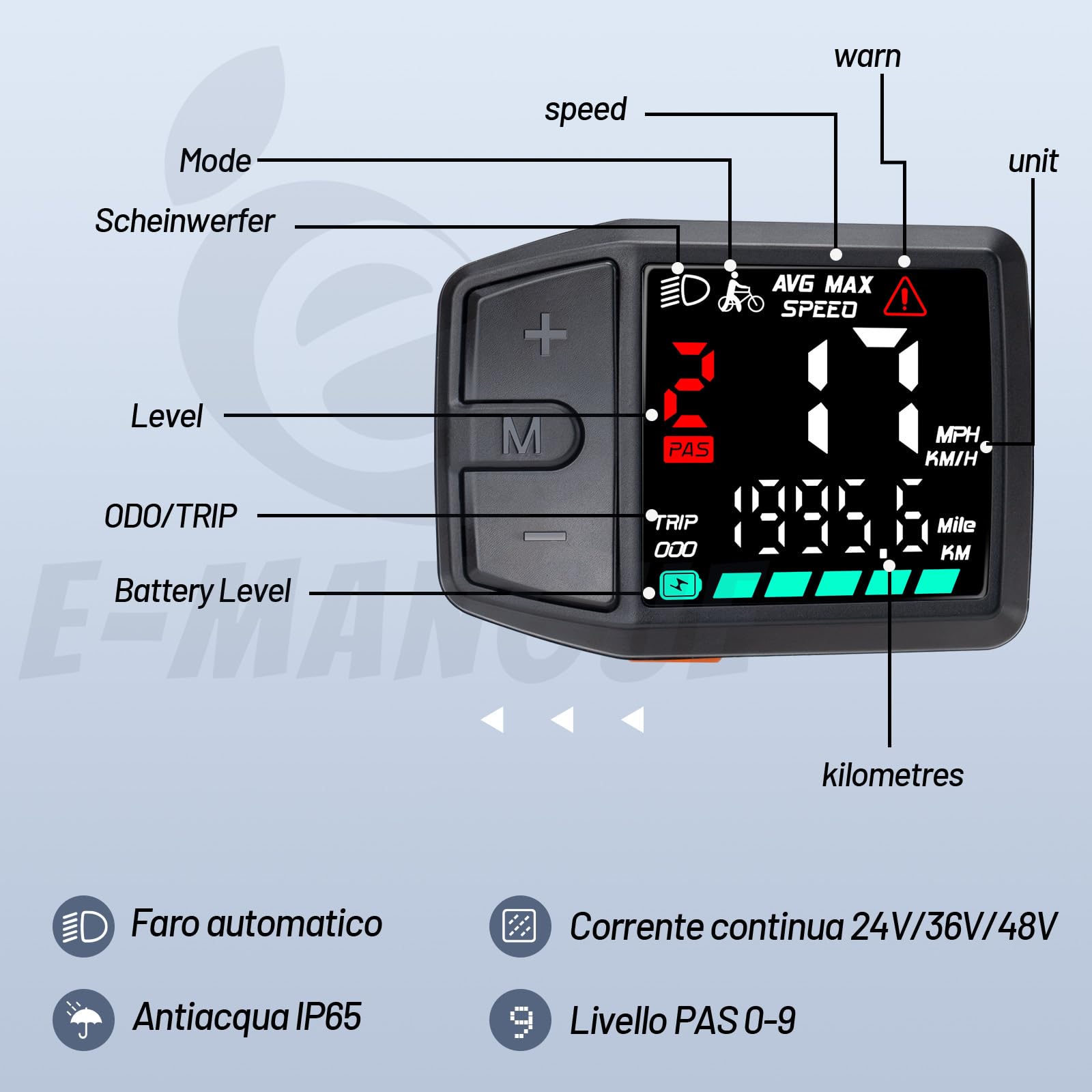 BAFANG Display Ebike a 5 pin per motori Bafang CAN, tachimetro per bicicletta con 0-9 PAS, DZ41 (M620, M600, M560, M510, M420), DC 24 V/36 V/48 V