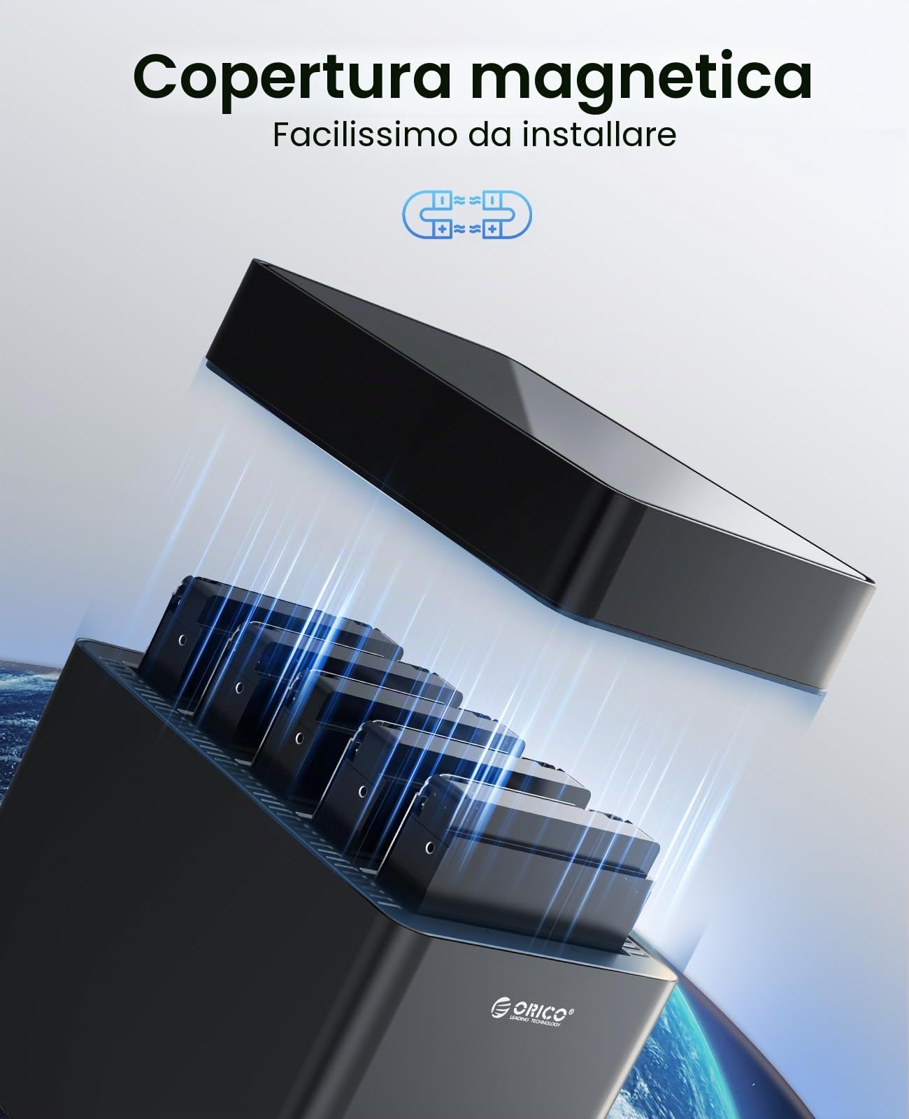 ORICO Docking Station 5 bay USB 3.0 Tool-free Custodia per disco rigido magnetica 3.5" per SATA External Hard Drive SATA3.0 da 5x18TB con adattatore 12V6.5A compatibile con Windows/Mac/Linux