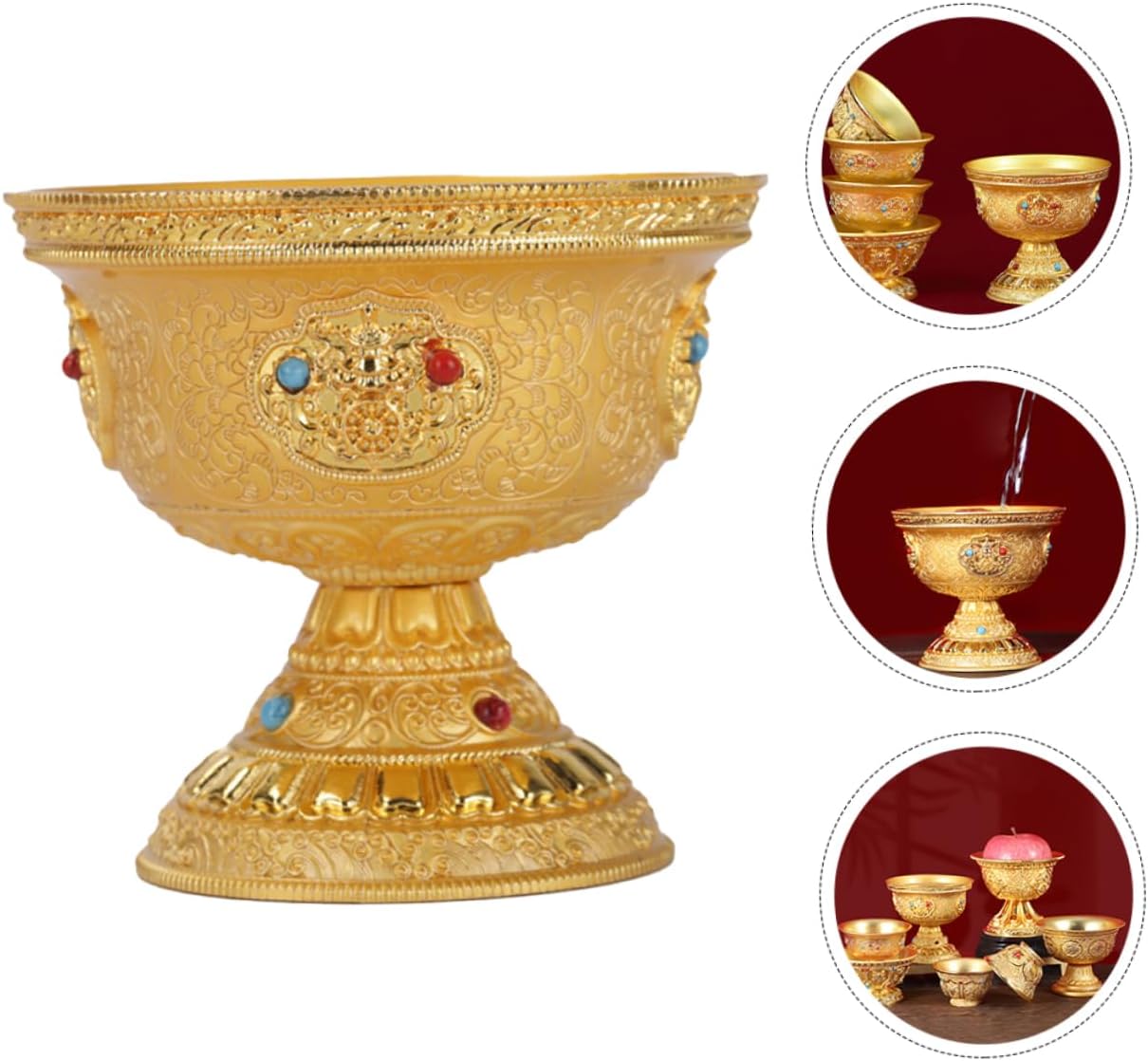 銅製 水供えボウル 仏教用 供え水カップ チベット式 聖水容器 宗教儀礼用品 耐久性のある装飾ボウル 家寺院兼用