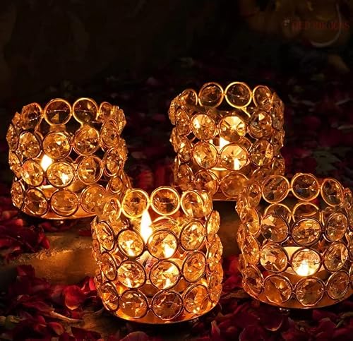 Set Of 4 Crystal Tealight Votive Candle Holders Silver Wedding Table Centerpieces Home Decoration For Living Dining Room Housewarming #TOP4