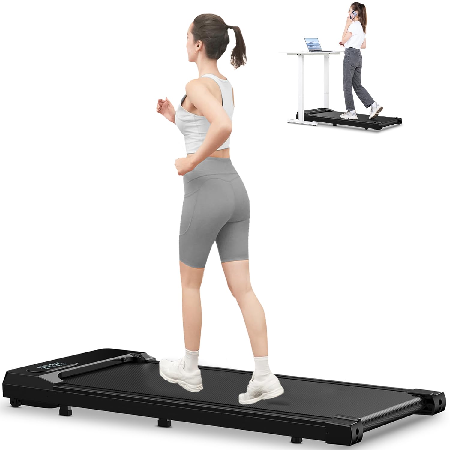 Bigzzia S1 Under Desk Walking Pad Treadmill in use under a standing desk