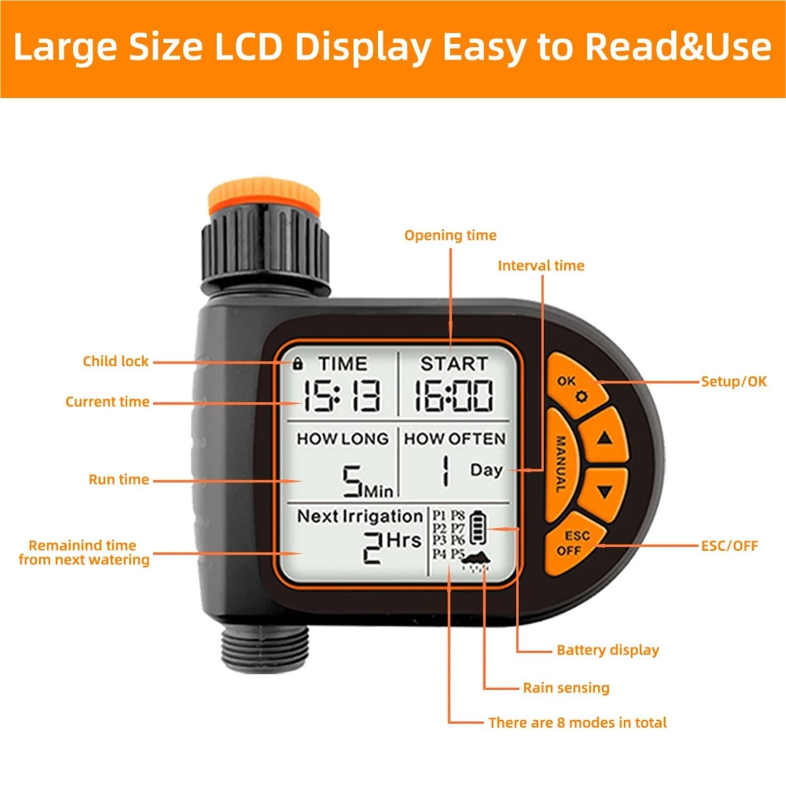 Sterownik nawadniania, Zestaw do nawadniania Garden Smart Timer IPX5 Wodoodporny Automatyczny sterownik podlewania LCD Może być używany trawników do podlewania trawnika