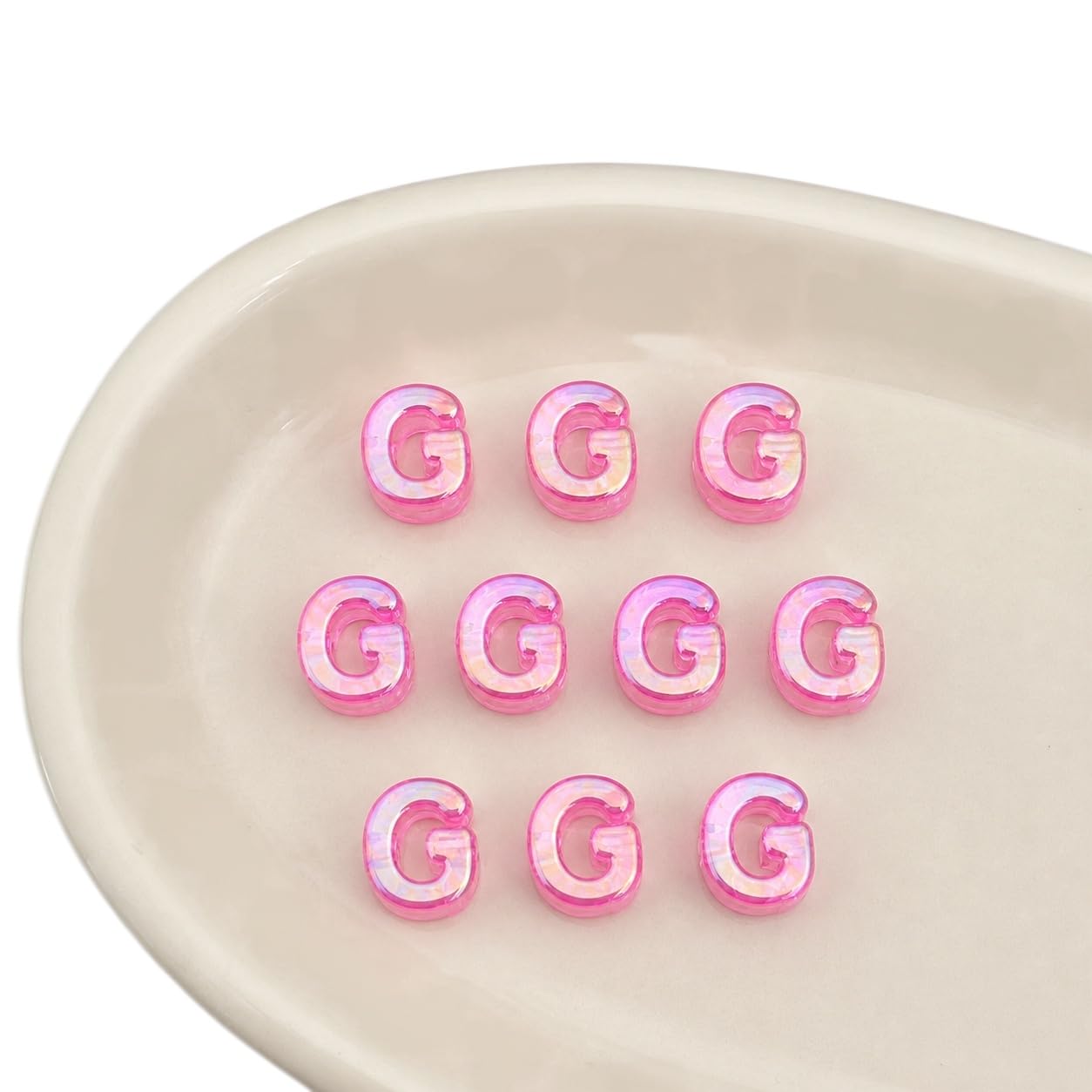 Letter Beads 10pcs, Large Acrylic Alphabet Beads with 6mm Hole, Iridescent Holographic UV Plated for Bracelet Making, Jewellery, Keyrings & Craft (Iridescent Pink, Letter G)