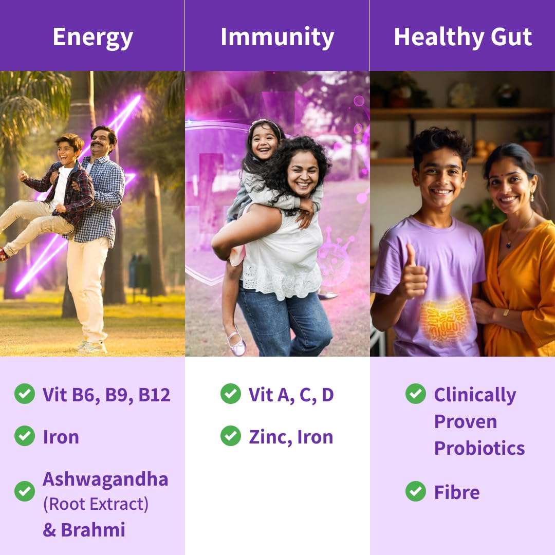 Good Monk Multivitamin for Kids, Men & Women | Clinically Proven to Improve Energy, Immunity, Gut Health | With Probiotics, Fibre, Vit B12, C, D, Iron, Zinc | Add To Food - No Taste Change | 30 Sachet — Amazon image 5