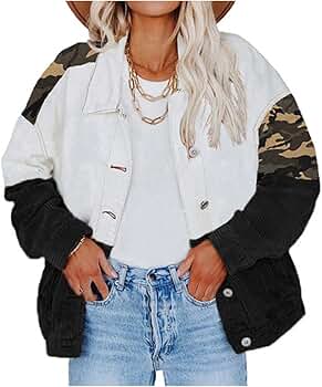 LifeShe Women's Camouflage Jackets Camo Patchwork Corduroy