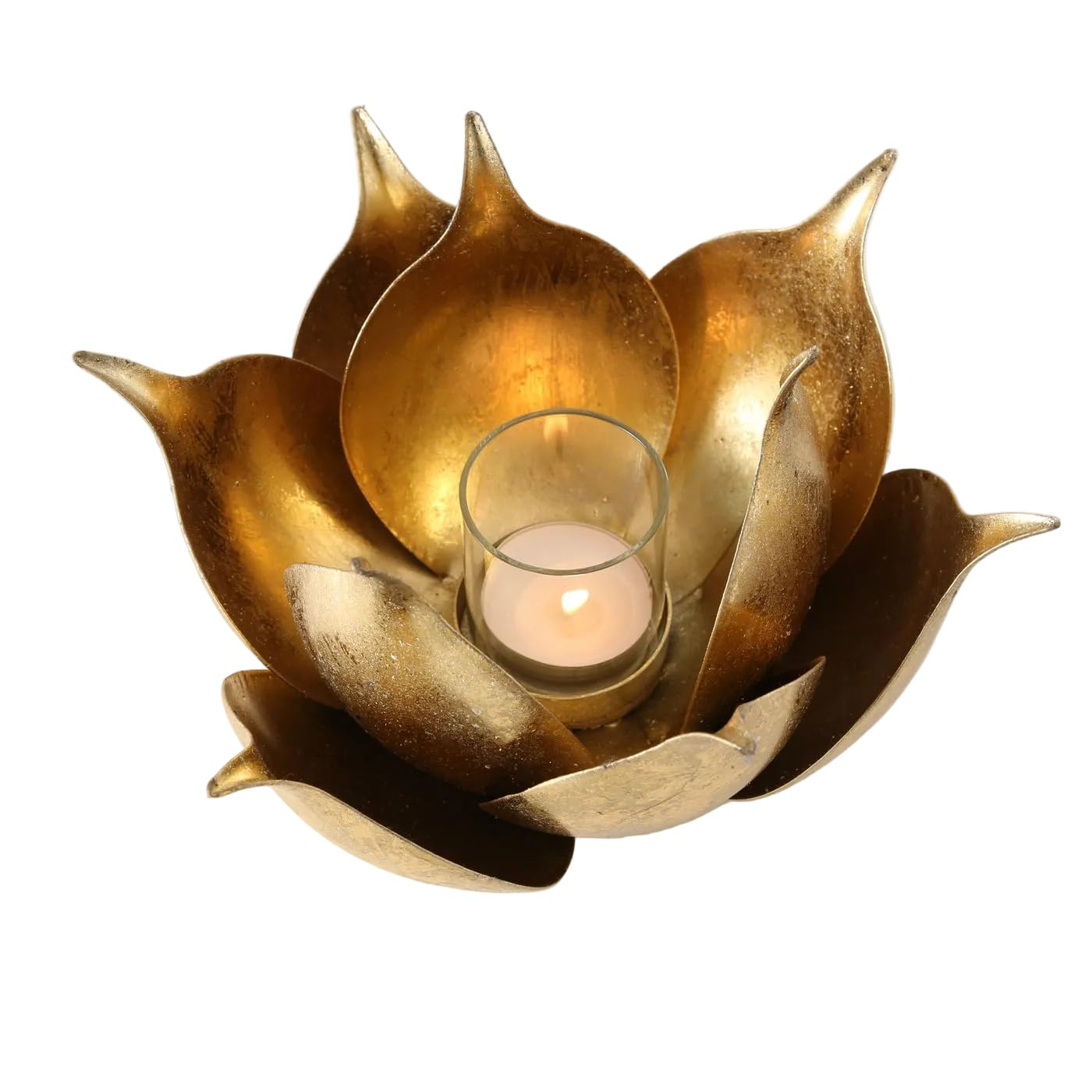 Lotus - Portavelas (metal dorado, 20 cm, hecho a mano)