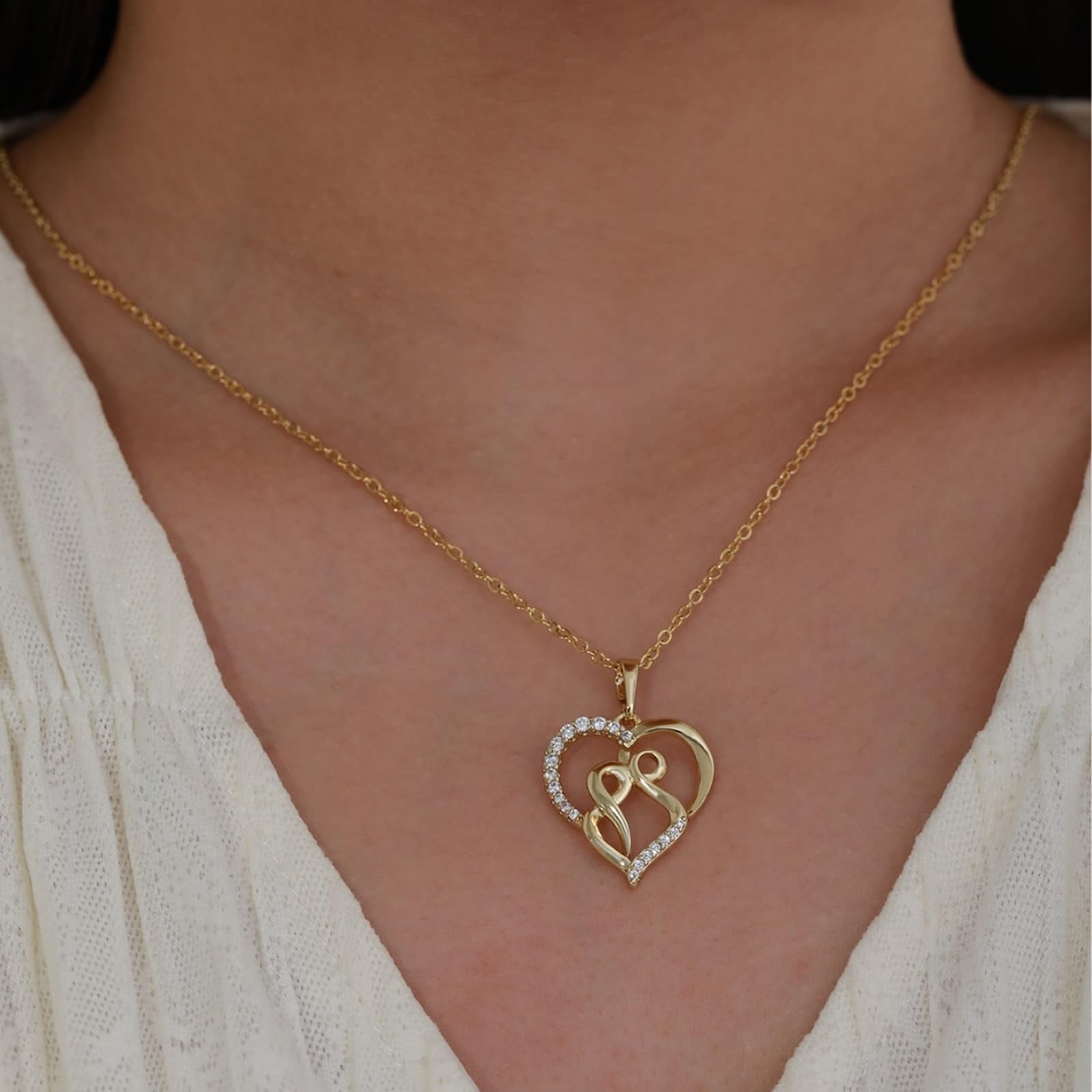 Collana in oro 9 carati 375 con diamante, ciondolo a forma di cuore con infinito, 45 cm