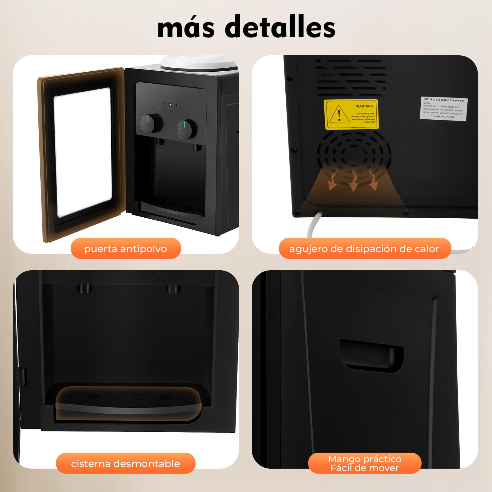 Distributore d'acqua Elettrico Da Scrivania, Fontana Ad Acqua Calda E Fredda, Scalda-Acqua Rapido 550W INOX, Raffreddatore Portatile 8-95°C, Macchina Per Bevande per Casa, Mini Dimensione 27x23x37cm