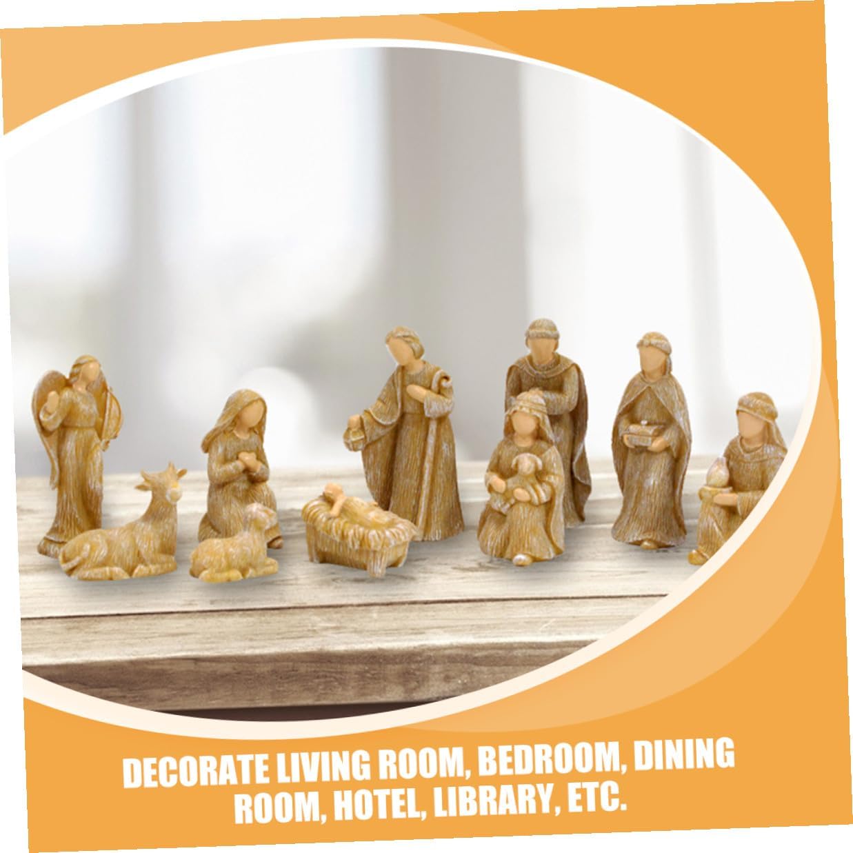 Veemoon 10pcs Resin Nativity Set Jesus Birth Figurines Christmas Decorations Desk Display Home Tabletop Ornaments
