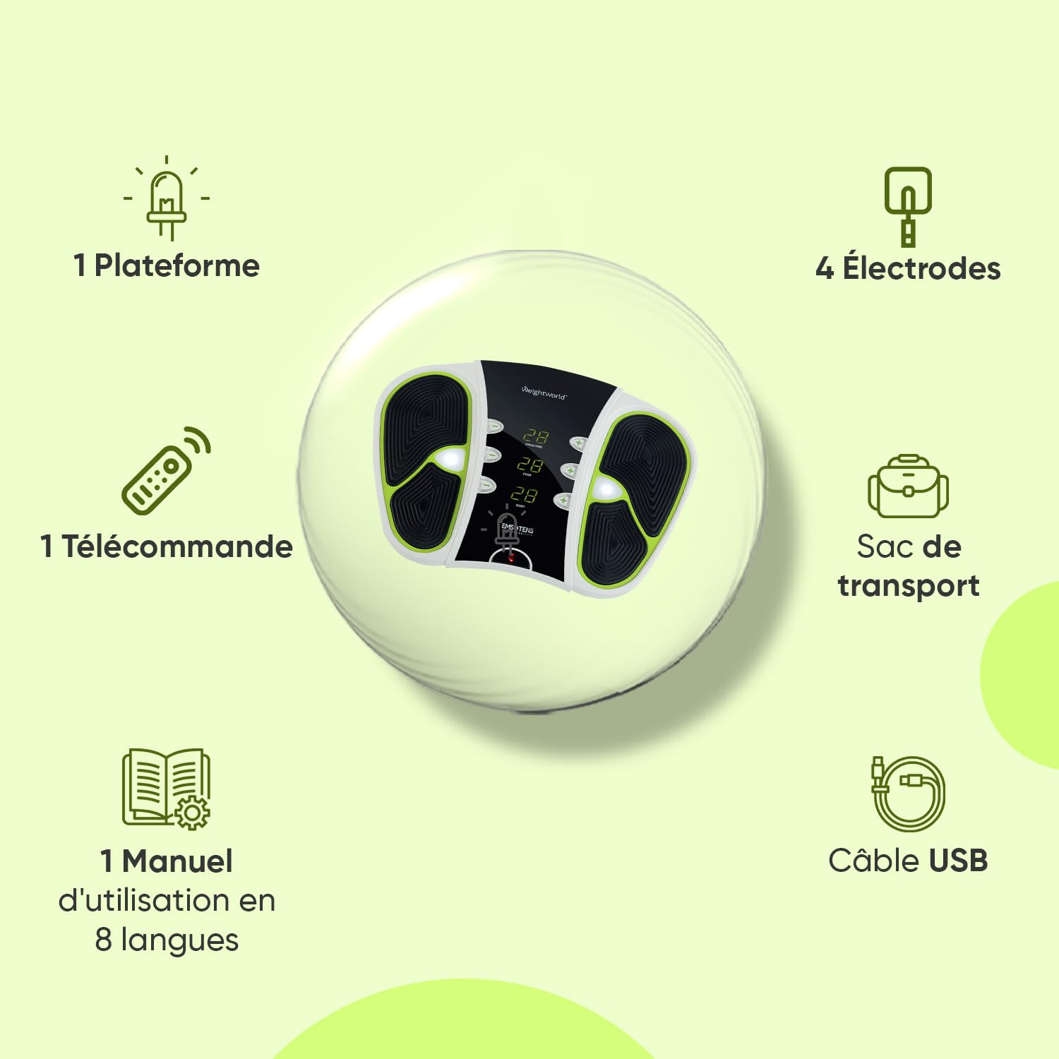Circulatoire Masseur Jambe Électrique, EMS TENS, 99 Niveaux d'Intensité, Massage Pied et Jambe, Appareil Massage des Pieds, Électrodes, Circulateur sans Chauffage Circulatoire par Weightworld