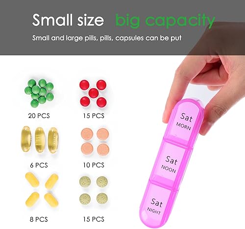Miniatura 5 de Greencycle Organizador semanal de píldoras, 7 días  3 veces al día, pastilleros grandes a prueba de humedad, organizador de medicamentos AM PM para