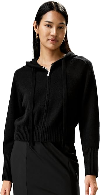 LilySilk Wool Cashmere Cardigan for Women Hoodie Short Zip-Up Sweater Casual Lightweight Warm Winter Knit Outerwear