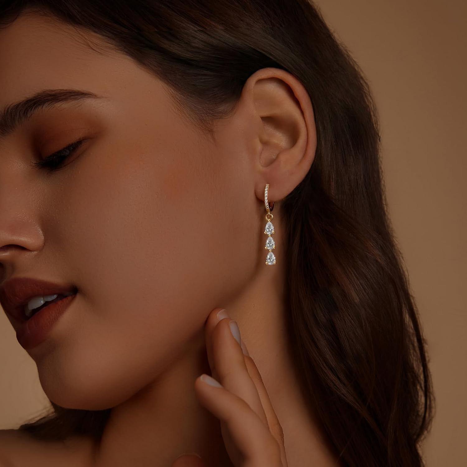 Dangle Earrings for Women Dainty 14K Gold Plated Drop Earrings for Women Trendy Hypoallergenic Dangling Long Huggie Hoop Earrings Lightweight Womens Jewelry Gifts - Image 2