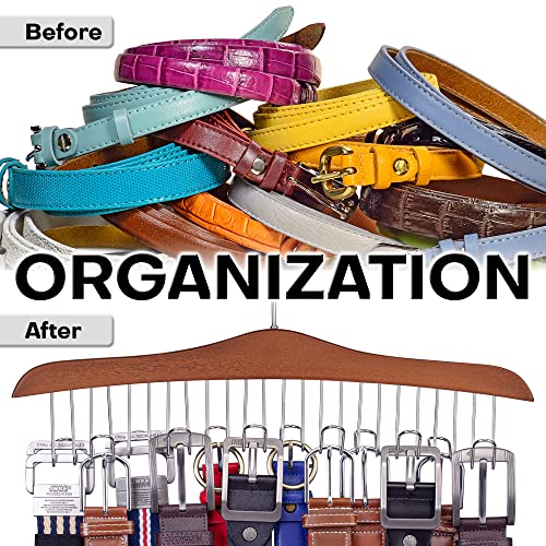 Belt Hanger (Wooden, Cherry Maple, 12 Hooks), Closet Organizer For Ties, Belts, Scarves, Rotating Swivel Holder For Necktie Wardrobe Storage By Zoe Deco #TOP5