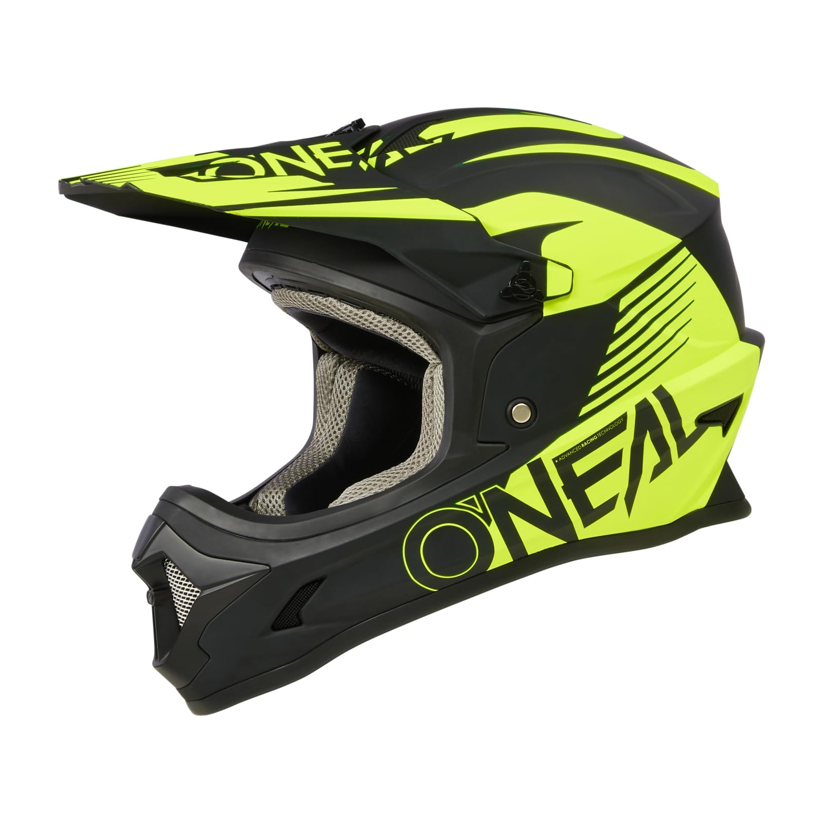 O'NEAL Casco De Motocross Youth Attack | Negro Amarillo Neón Talla M | Norma ECE 22.05, Visera Ajustable, Forro Lavable Y Extraíble | Incluye Bolsa De Casco