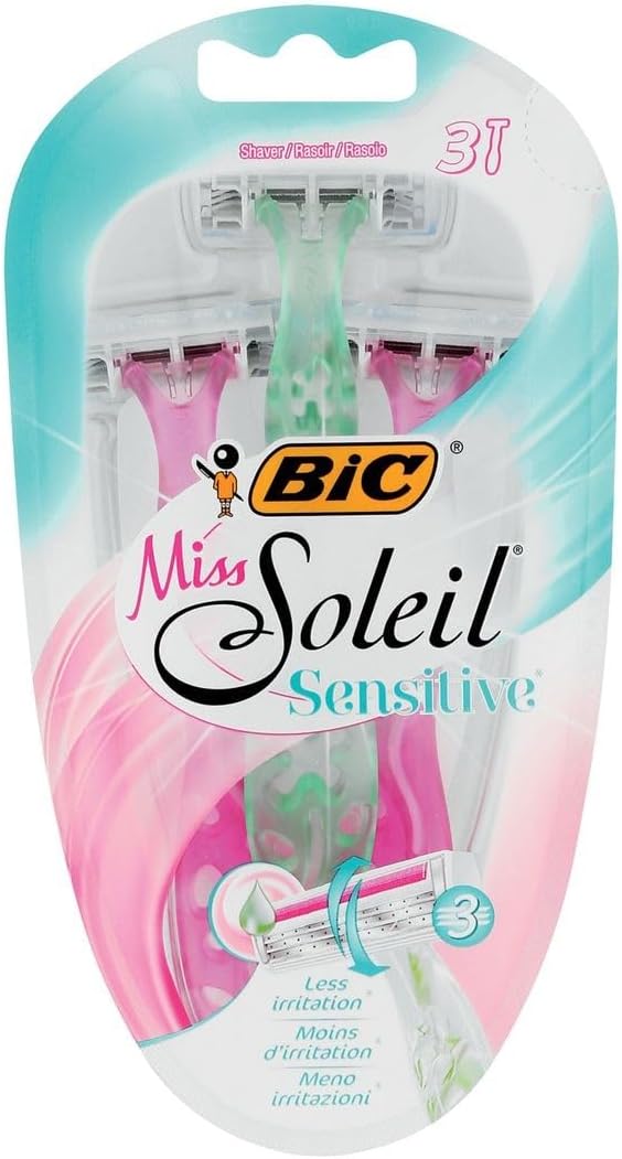 Miss Soleil Sensitive Women's Triple Blade Disposable Razors - Assorted Colours, Pack Of 3