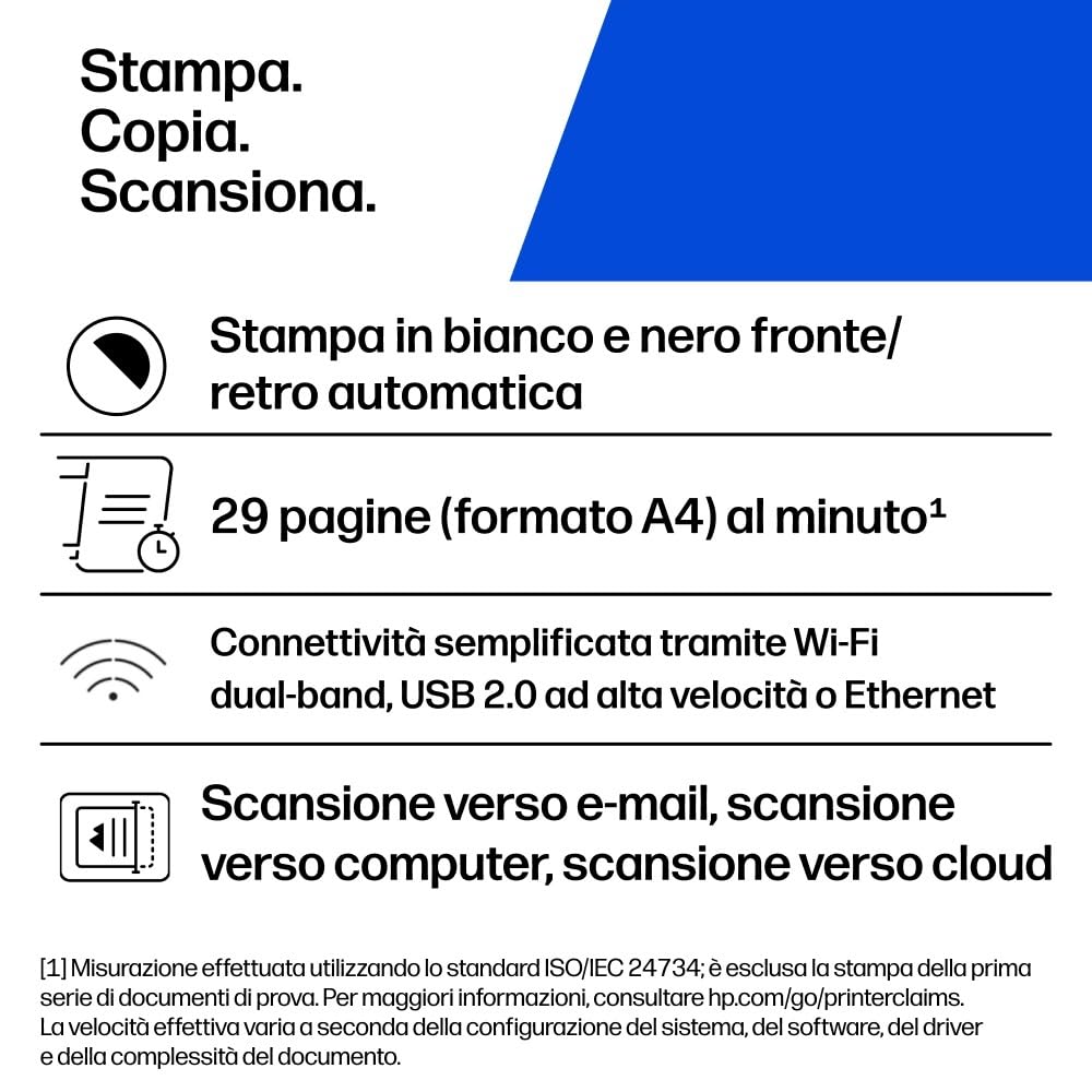 HP LaserJet M234dw 6GW99F, Stampante a Singola Funzione A4, Stampa Fronte e Retro Automatica in b/n, 29 ppm, USB, Wi-Fi, Ethernet, HP Smart, No Fax, No ADF, Schermo LCD a icone, Grigia