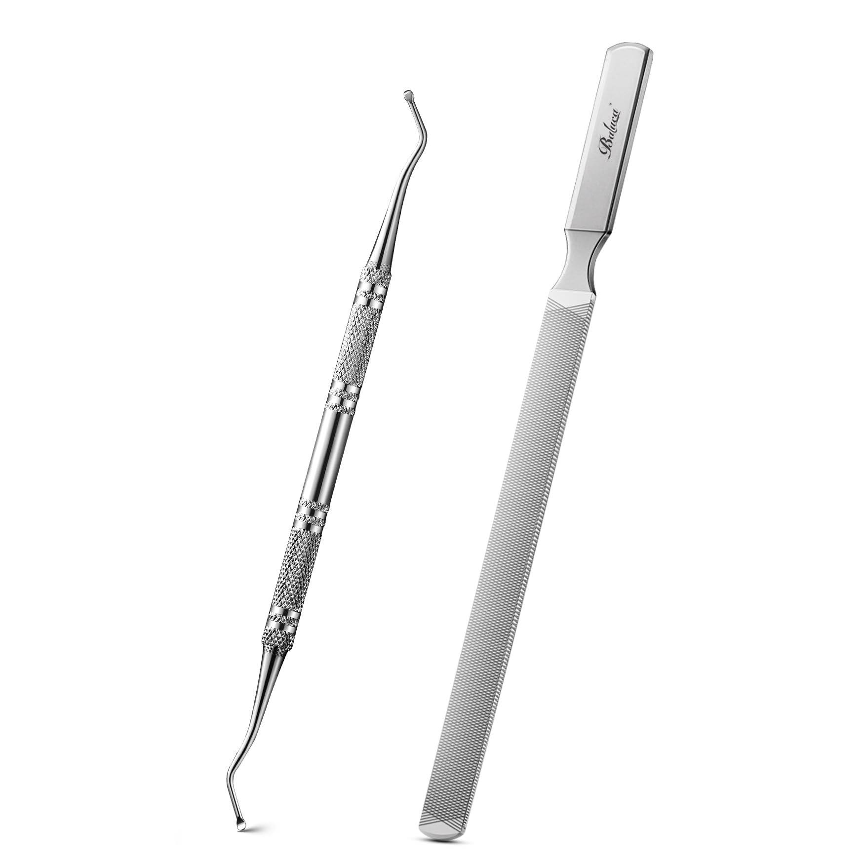 BALUCA Toenail File for Thick Nails &amp; Ingrown Relief | Heavy Duty Metal Emery Board with Toenail Lifter for Seniors, Coarse Grit &amp; Durable Stainless Steel Design (Silver, 1.0, Count, 180/240 Grit)