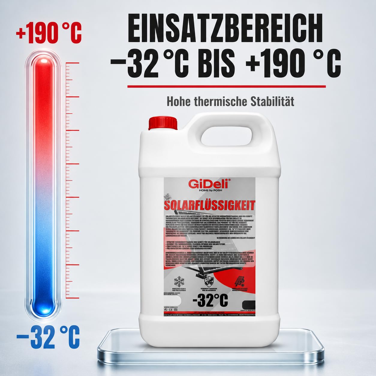 GiDeli Liquido solare da 5 l, antigelo, miscela pronta fino a -32 °C, glicole propilenico atossico, protezione affidabile contro la corrosione, massima efficienza termica, ideale per termica, casa e