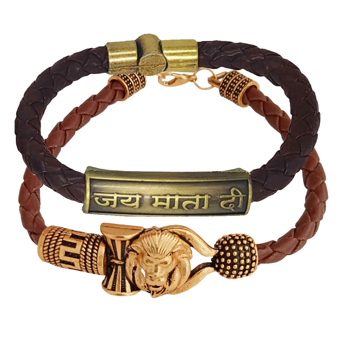 Religious Lord Shiv Mahadev Om Trishul Rudraksha Bead Arm Cuff Combo Set Silver and Black Leather Brass Bracelet for Men and Women-image-45