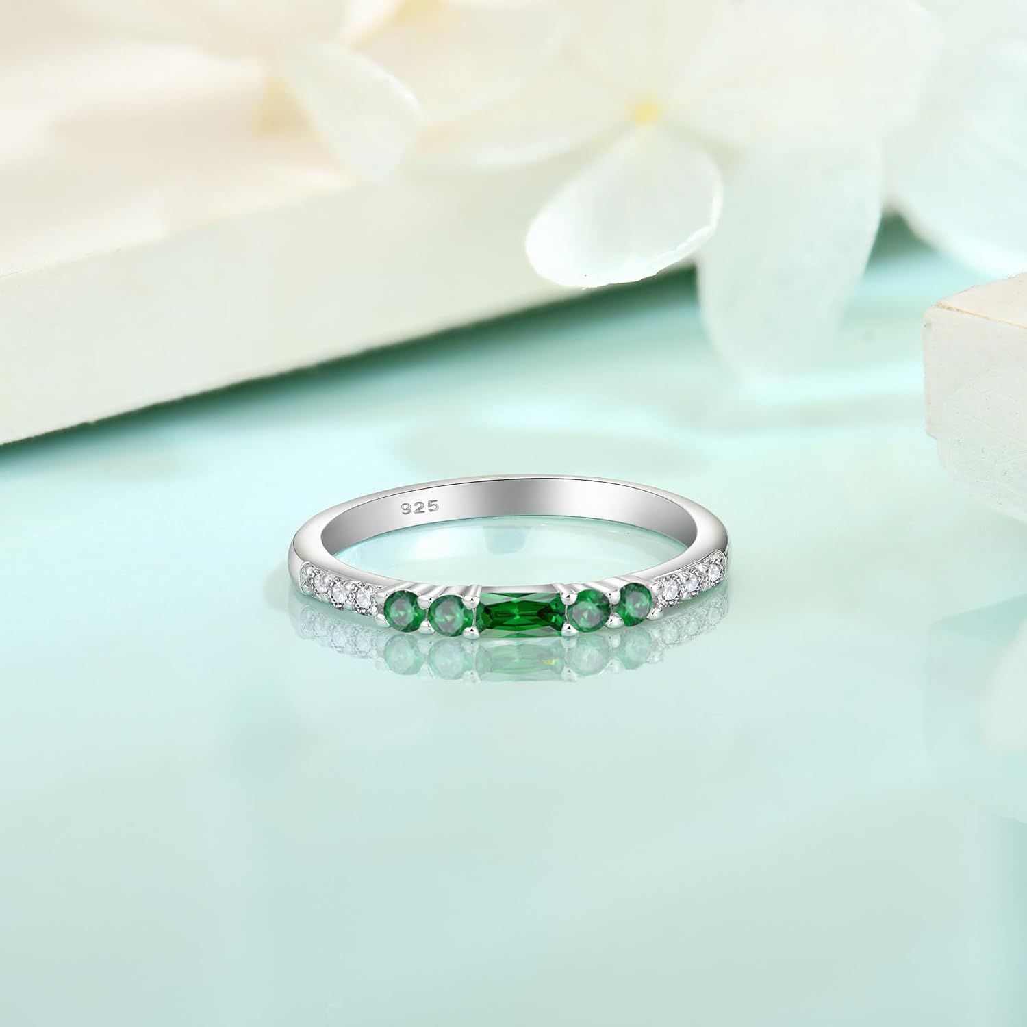 Stackable Eternity Ring for Women 925 Sterling Silver Baguette Cut Birthstone Ring for Her Size 5-10 - Image 5