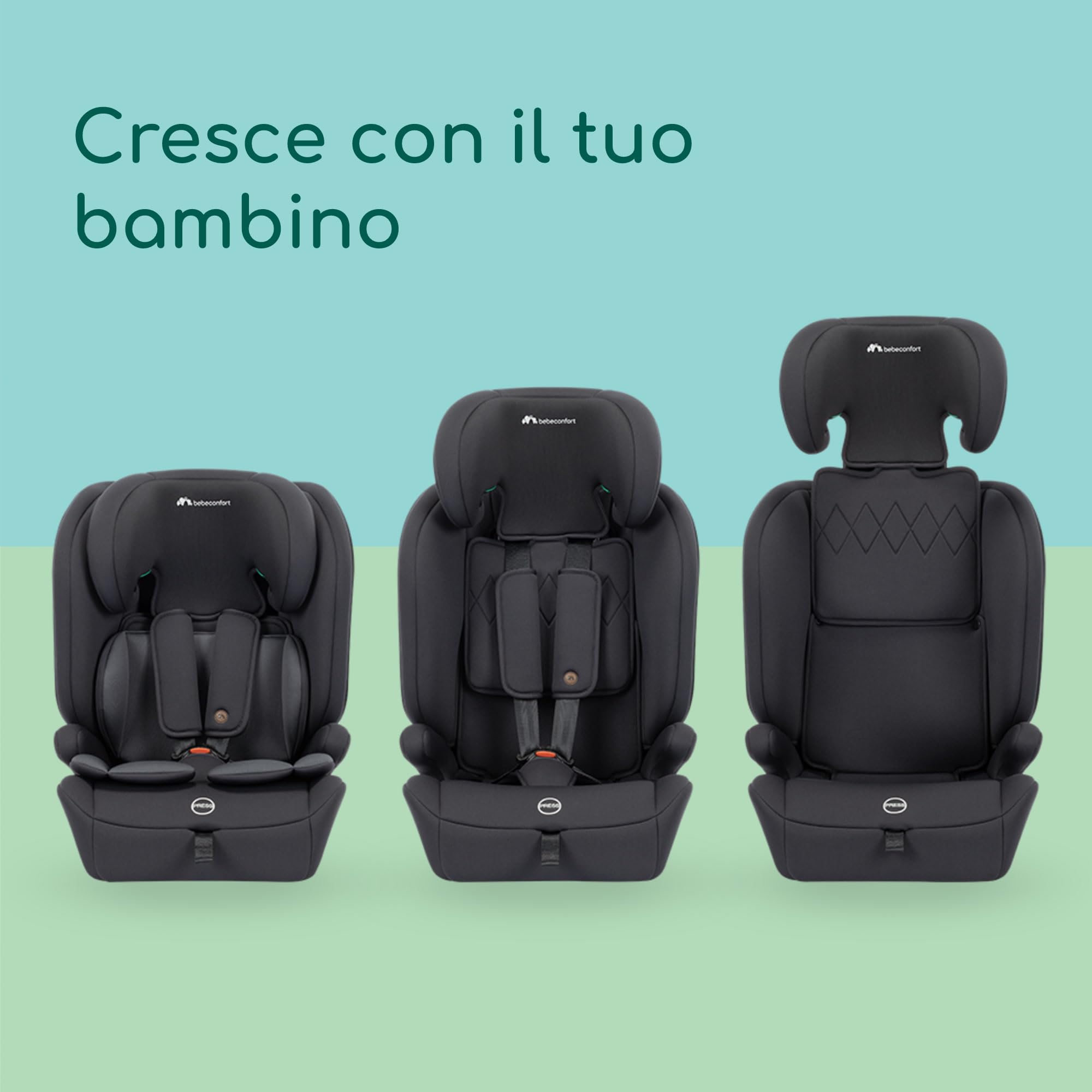Bebeconfort EverFix Plus i-Size, Seggiolino Auto 9-36 kg Evolutivo, 15 Mesi-12 Anni, 76-150 cm, Seggiolino Auto ISOFIX, Protezione dagli Impatti Laterali, Poggiatesta 14 Posizioni, Full Black