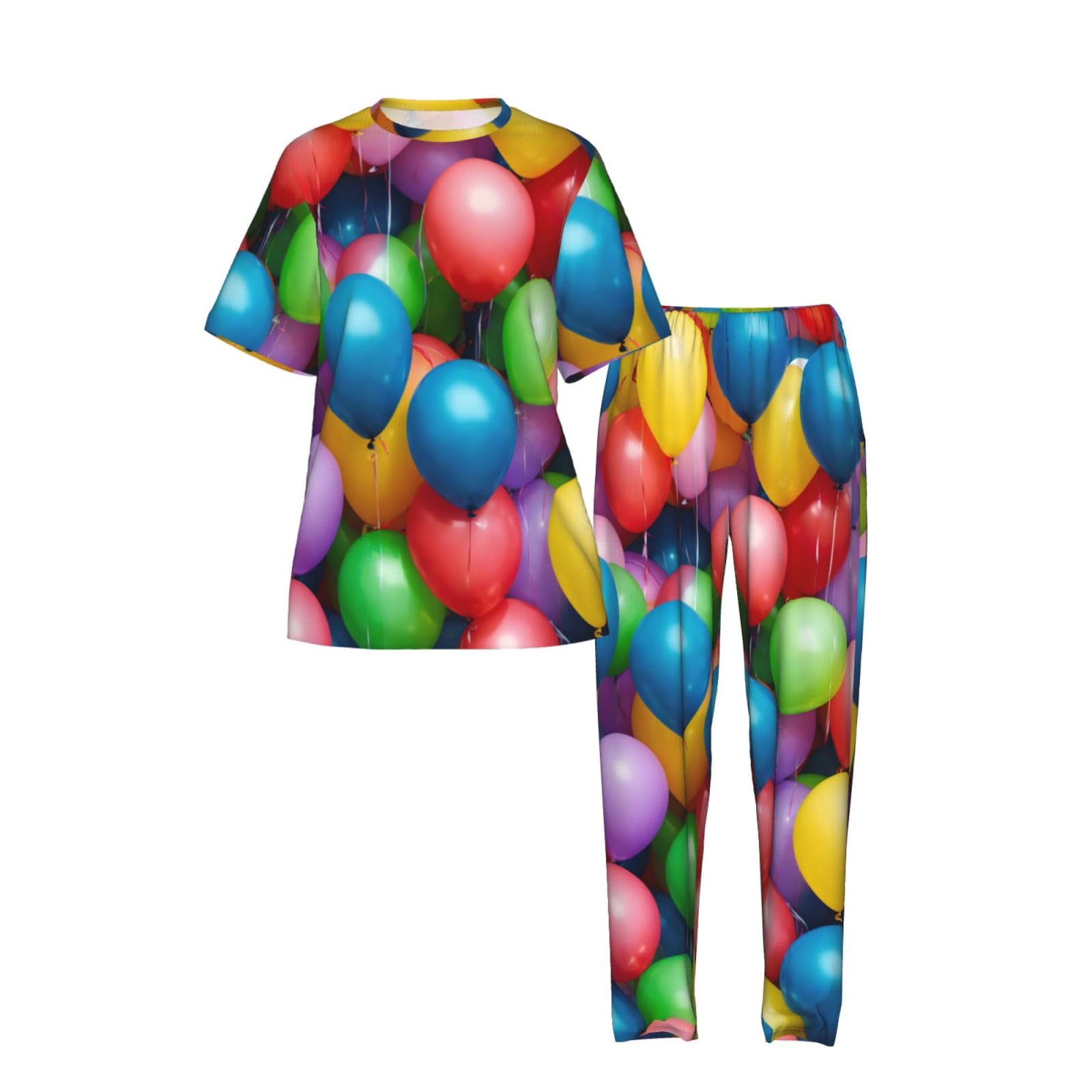 Kolorowe balony niebieskie niebo nadruk damska piżama z krótkim rękawem zestaw bielizna nocna lato miękka wygodna domowa bielizna nocna
