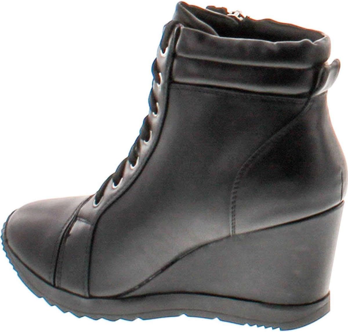 Forever Adriana11 Women Sporty Leatherette Lace-Up High Top Wedge Sneaker Bootie Shoes