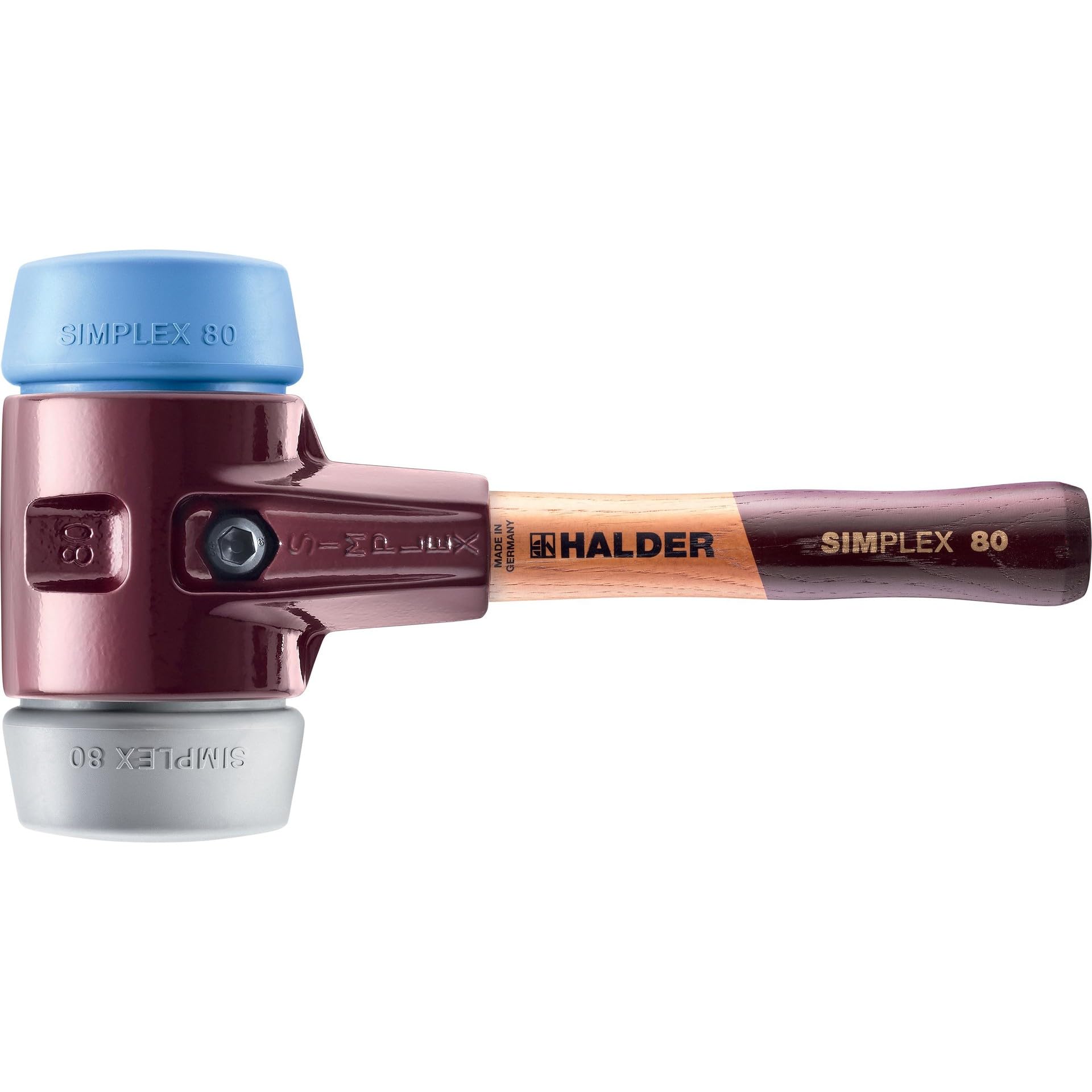SIMPLEX-Schonhammer, TPE-soft/TPE-mid; mit Tempergussgehäuse und hochwertigem extra kurzen Holzstiel | D=80 mm/Stielausführung=extra kurz | 3013.082