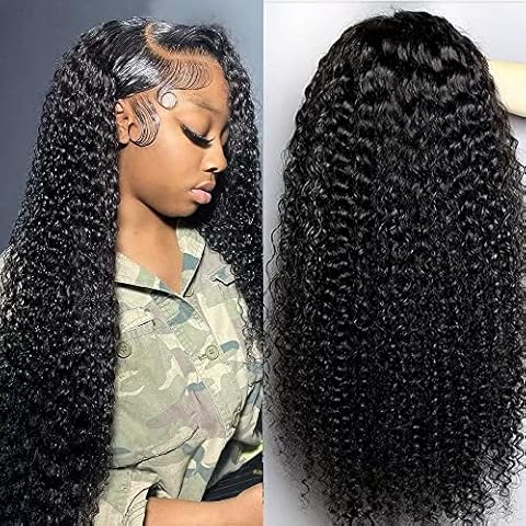 Kinky Curly Lace Front Wigs Human Hair Wig 30 Inch 13X4 Kinky Curly Wigs for Women Human Hair 180% Density Natural Hairline Brazilian Virgin Hair Wigs Natural Black Color Cover