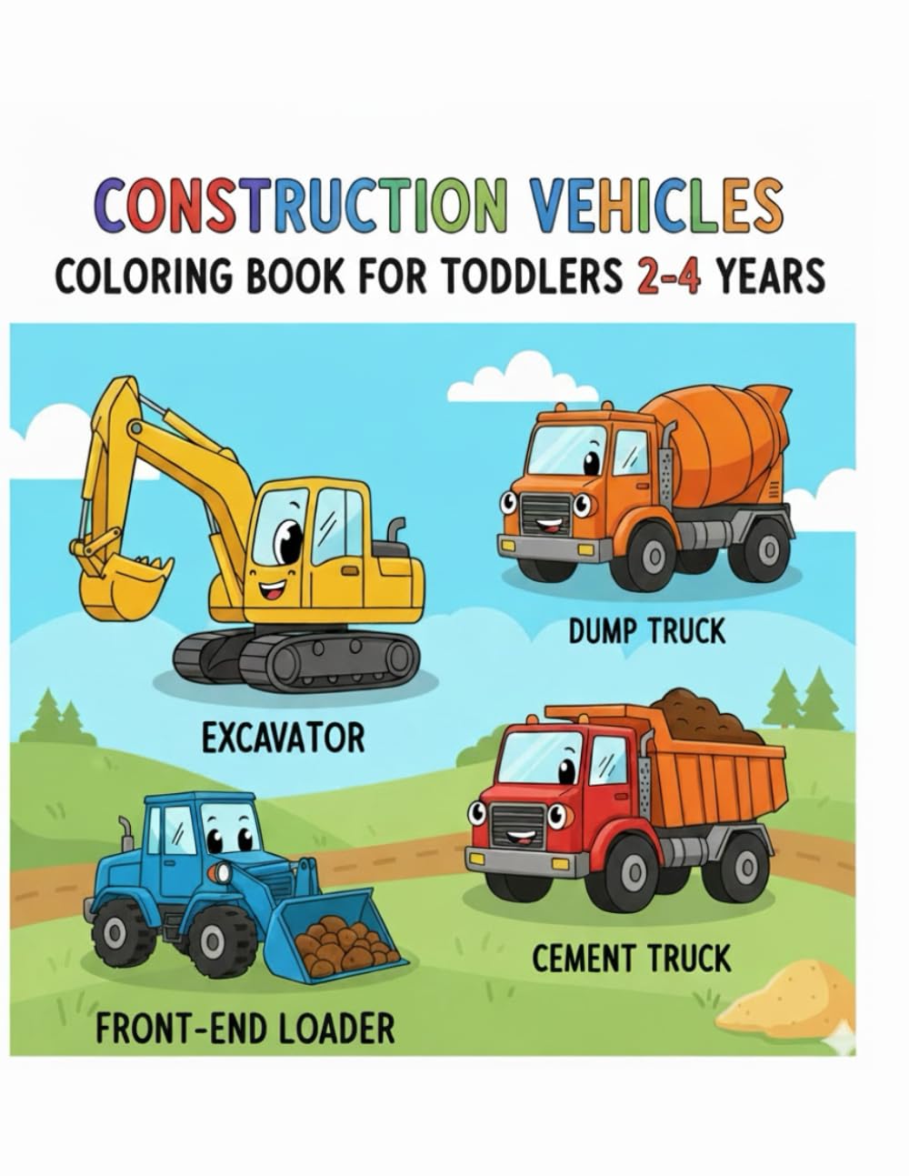 Vehicle Coloring Book for Toddlers Ages 2-4: Bold and Easy Trucks, Cars, Buses and Construction Vehicles for Boys and Girls