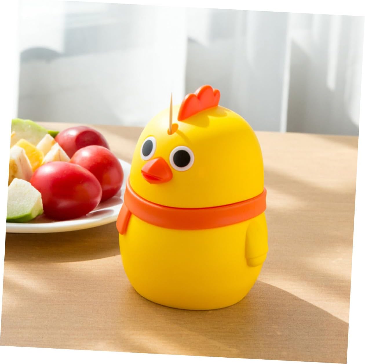 3pcs Press-type Cartoon Chicken Toothpick Holder Set, Plastic Desktop Toothpick Storage Box in Blue, Orange, and Yellow for Kitchen and Dining Table Use