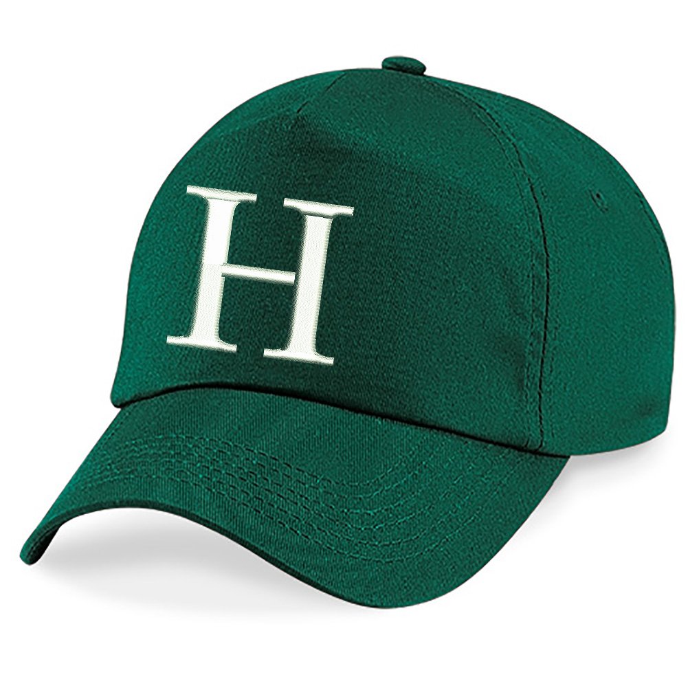 4Sold Unisex Kids H Children School Embroidered Cap Kids At Alphabet A-Z Bottle Green