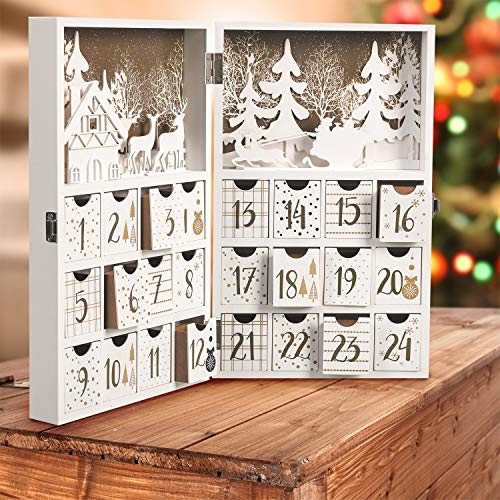 M Mingle Wooden Advent Calendar, Christmas Countdown Calendar Decoration With 24 Drawers, Snow, House, Tree, Reindeer #TOP3