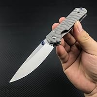 Vista 7 de Cuchillo de bolsillo plegable ECD de 6.7 pulgadas, cuchillo plegable de acero de damasco, bloqueo de marco, asas de titanio TC4 con clip