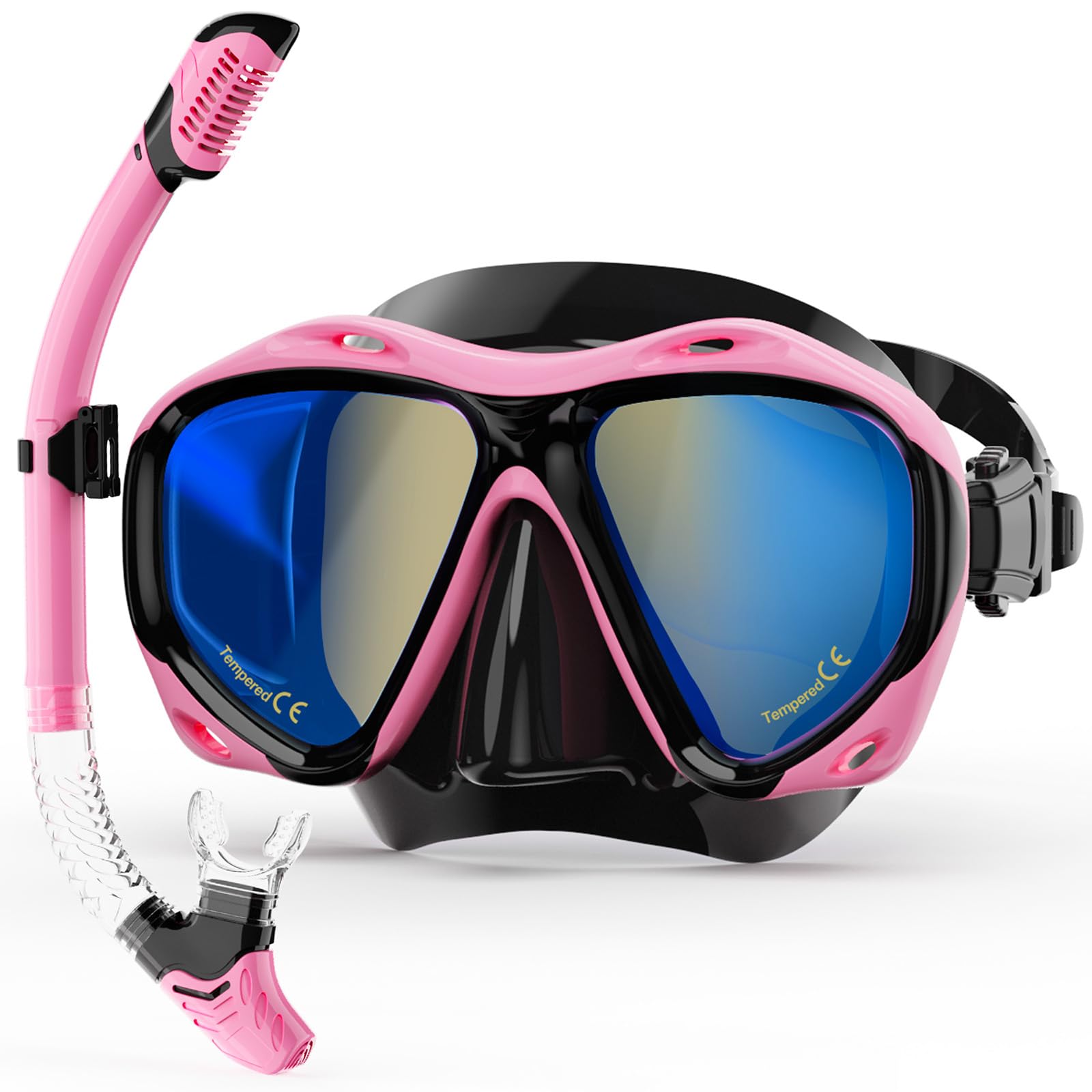 Equipo de esnórquel para adultos, juego de esnórquel seco galvanizado azul de 180° panorámico de visión amplia antivaho, equipo de esnórquel profesional para natación, buceo