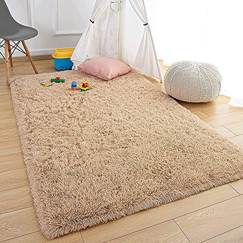 Image of F & B RUGS ; SUPERIOR QUALITY PRODUCTS Firoz and Brothers Handwoven Super Soft Indoor Modern Shag Microfibre Silky Fluffy Smooth 4x6 feet Beige