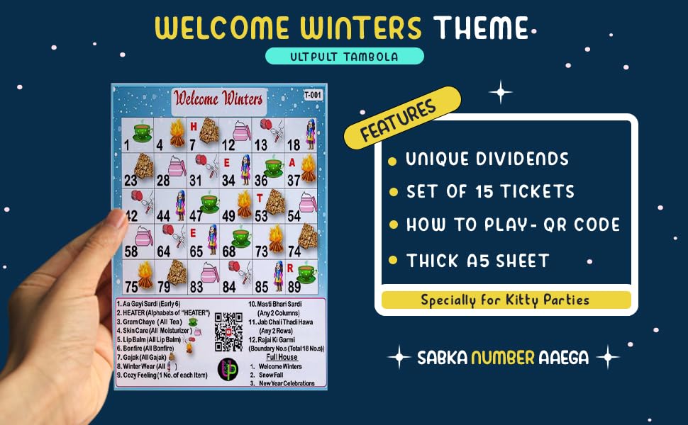 Image of Winter Theme Tambola Tickets | Welcome Winters Housie Tambola Themed Bingo Game| Kitty Party Theme Housie Tickets | English | for Family & Friends (Set of 15 Tickets)