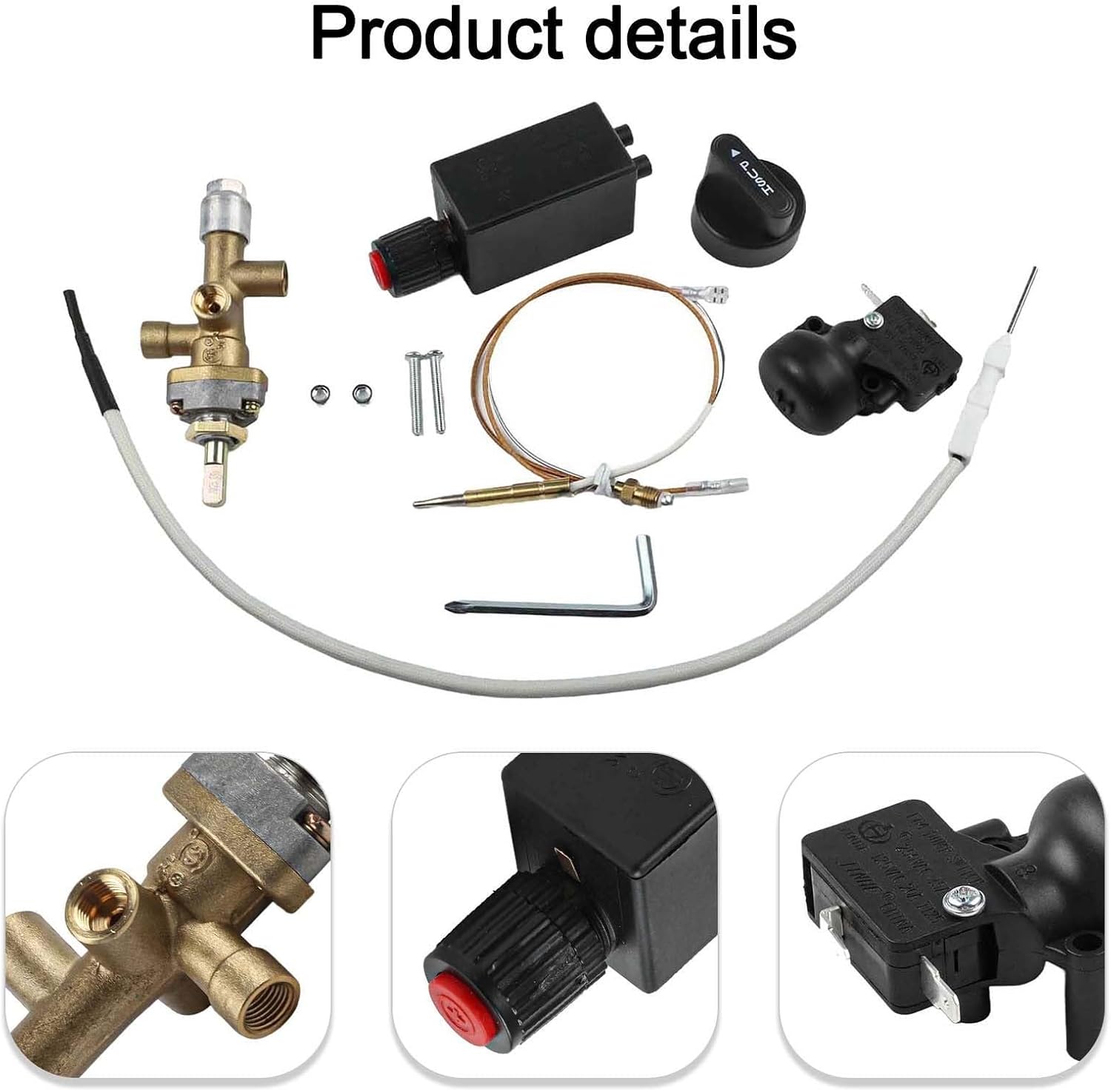 Patio Gas Heater Replacement Parts Safety Kit with Control Valve Tipping Switch Thermocouple Pulse Igniter Bakelite Knob Compatible with Outdoor Patio Heaters