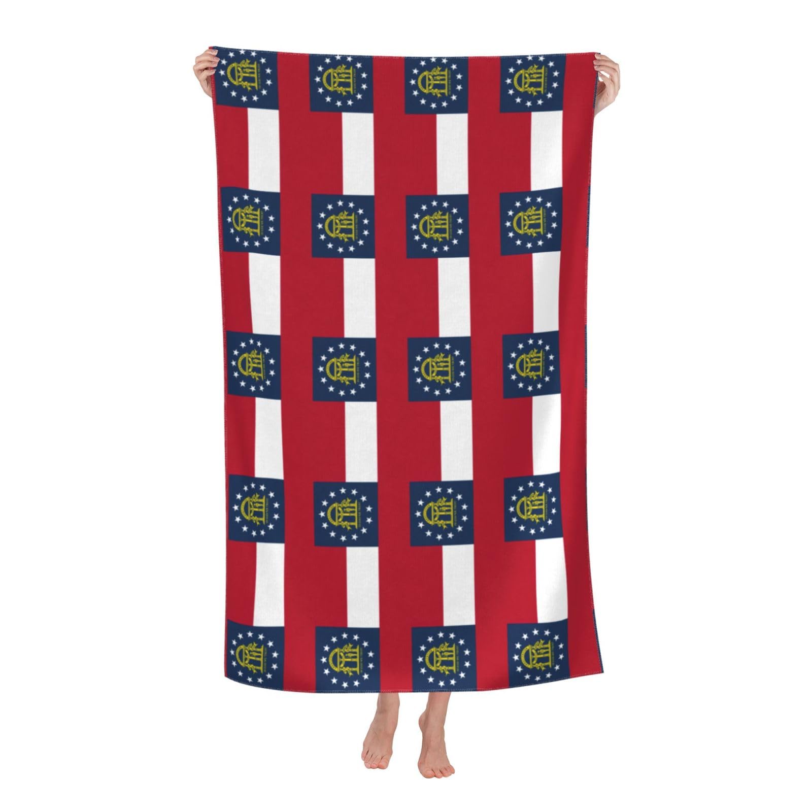 Pojknbv White Georgia Flag Print Oversized Adult Beach Towel Quick-Dry Comfortable Lightweight Travel Pool Camping