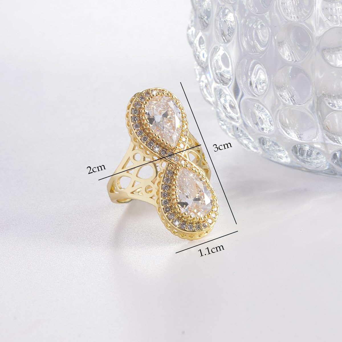 Kokoma Double Teardrop Crystal Statement Ring for Women CZ Infinity Ring Number 8 Engagement Promise Rings Wedding Band Rings Adjustable - Image 3