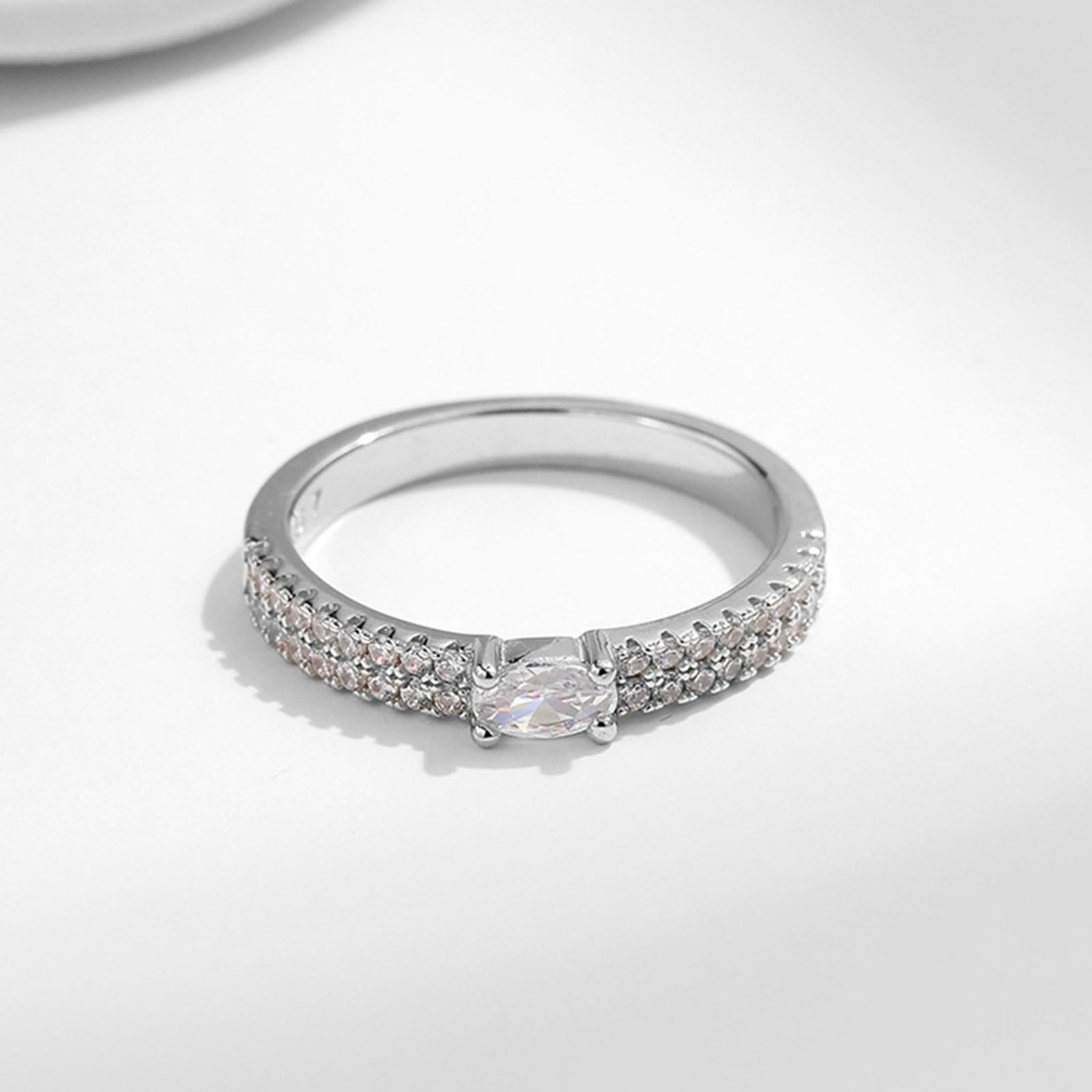 Obrączki ślubne, pierścionek zaręczynowy 18K białe złoto eleganckie dwurzędowe 4 końcówki moissanit owalne obrączki ślubne z białego złota dla mamy, dziewczyny, panny młodej