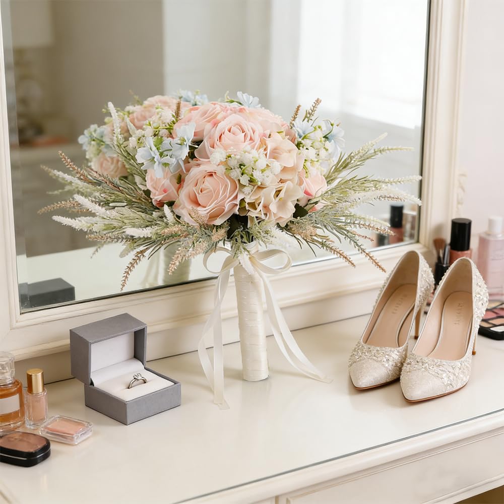 LESING Brautsträuße, künstliche Rosen, handgefertigt, romantisch, für Braut, Brautjungfer, Blumenstrauß, Rosa